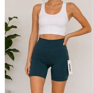 LEZAT Organic Cotton Biker Shorts Teal XS High Rise Made in USA NWT